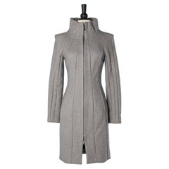 Grey cashmere coat with cut-work and zip middle front Brioni 