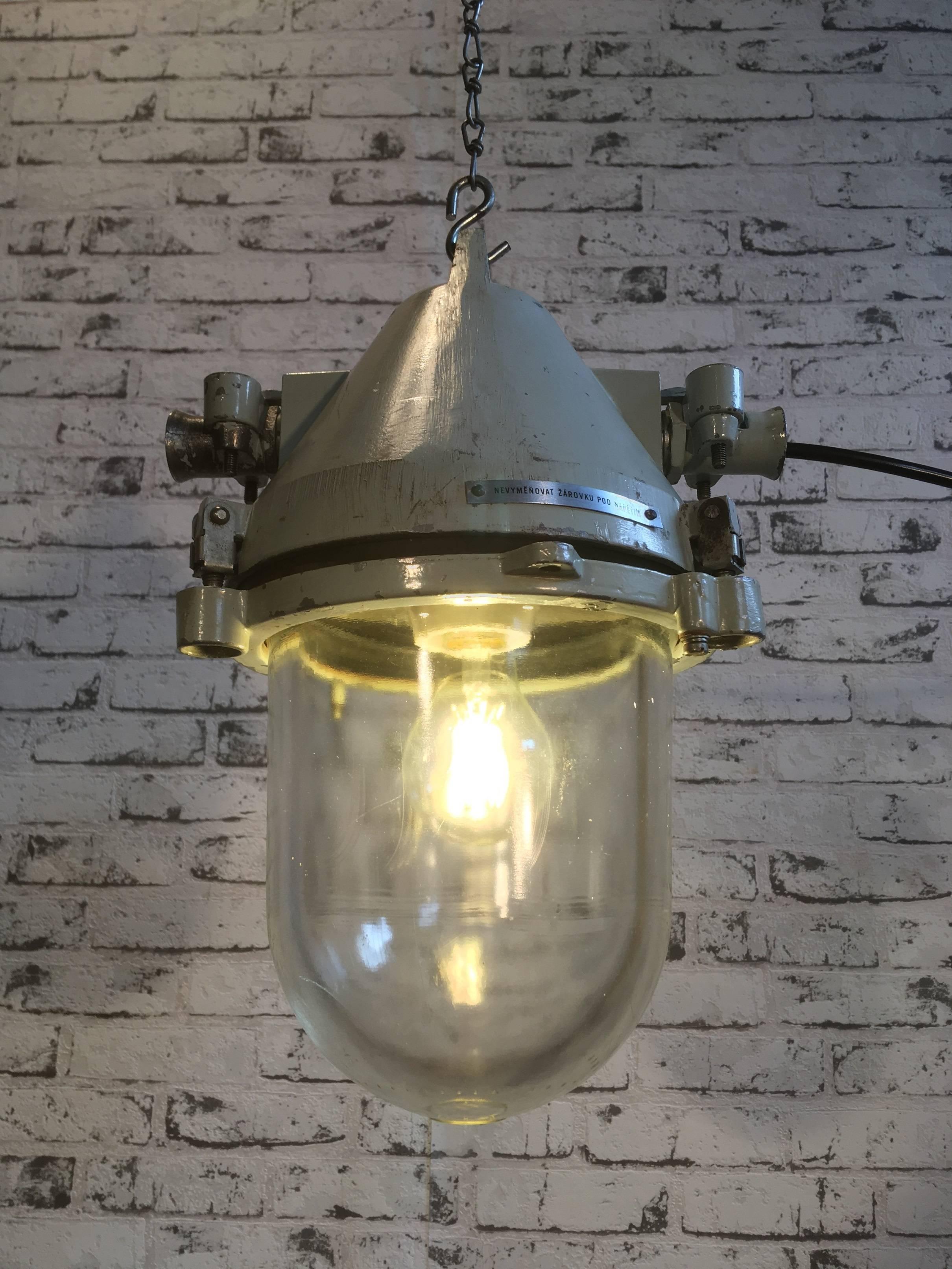 Grey Industrial Cast Aluminium Explosion Proof Lamp, 1960s In Good Condition In Kojetice, CZ