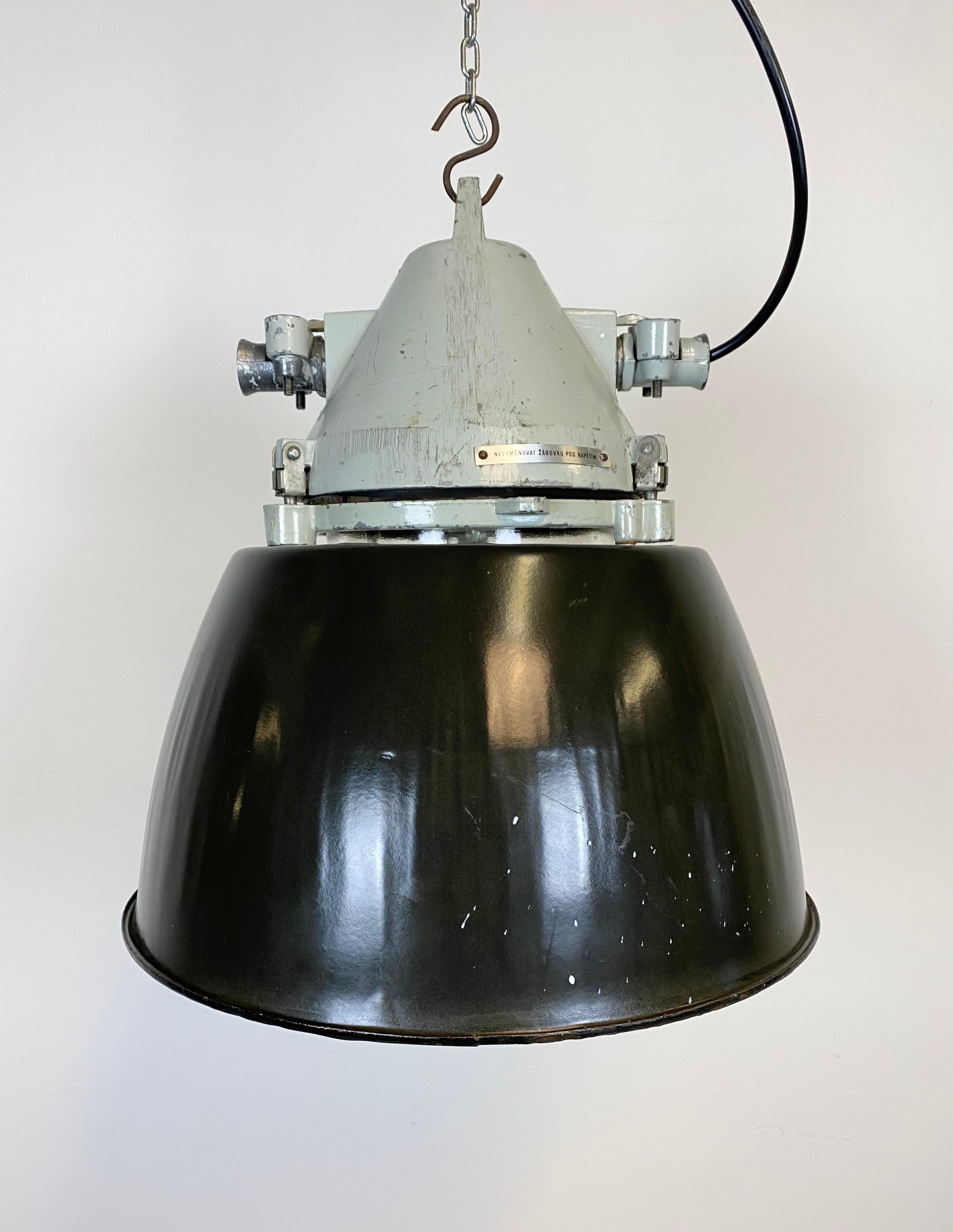 Czech Grey Cast Aluminium Explosion Proof Lamp with Black Enameled Shade