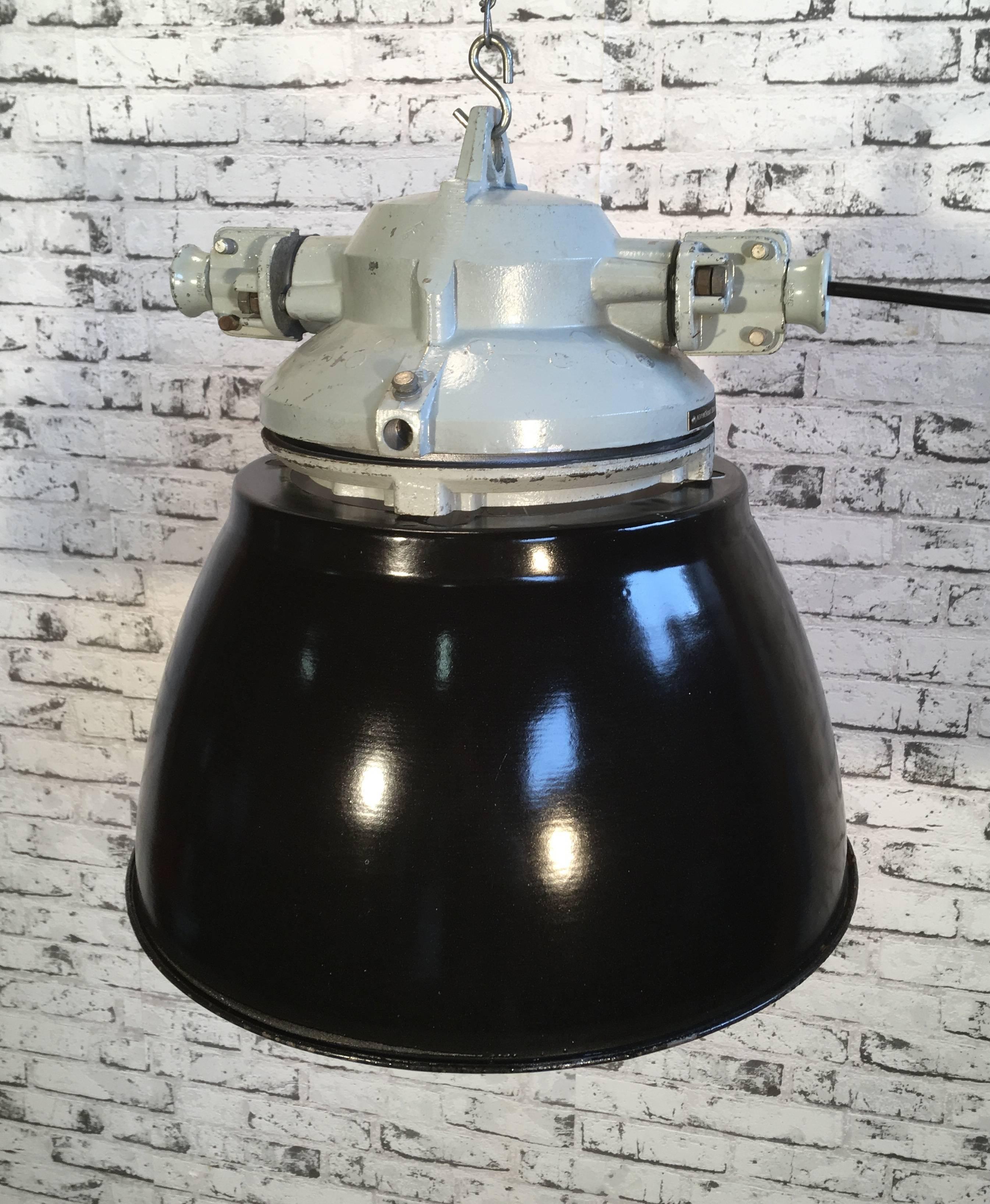 Grey Cast Aluminium Explosion Proof Lamp with Black Enameled Shade In Good Condition In Kojetice, CZ
