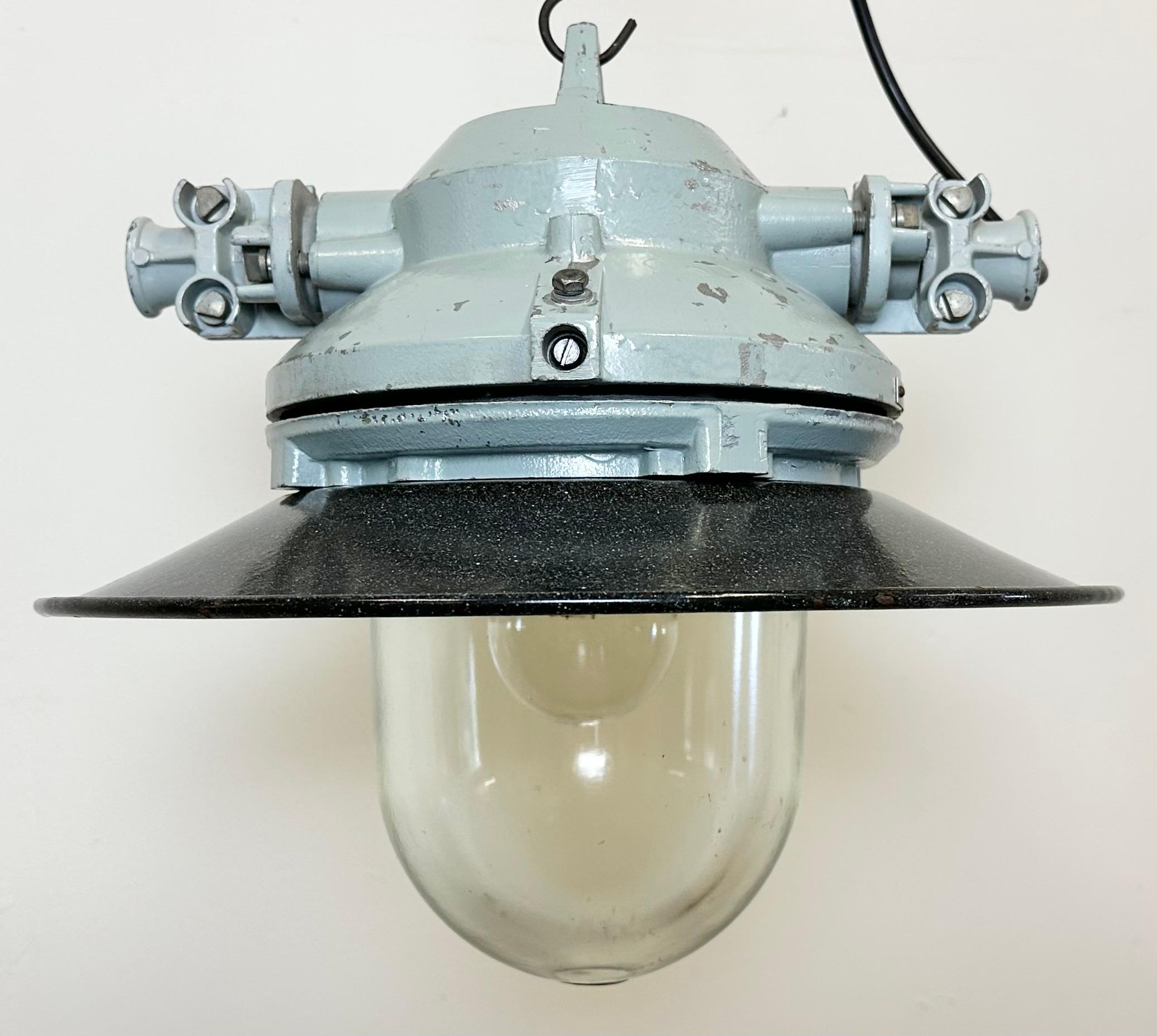 Industrial Grey Cast Aluminium Explosion Proof Lamp with Enameled Shade, 1970s For Sale