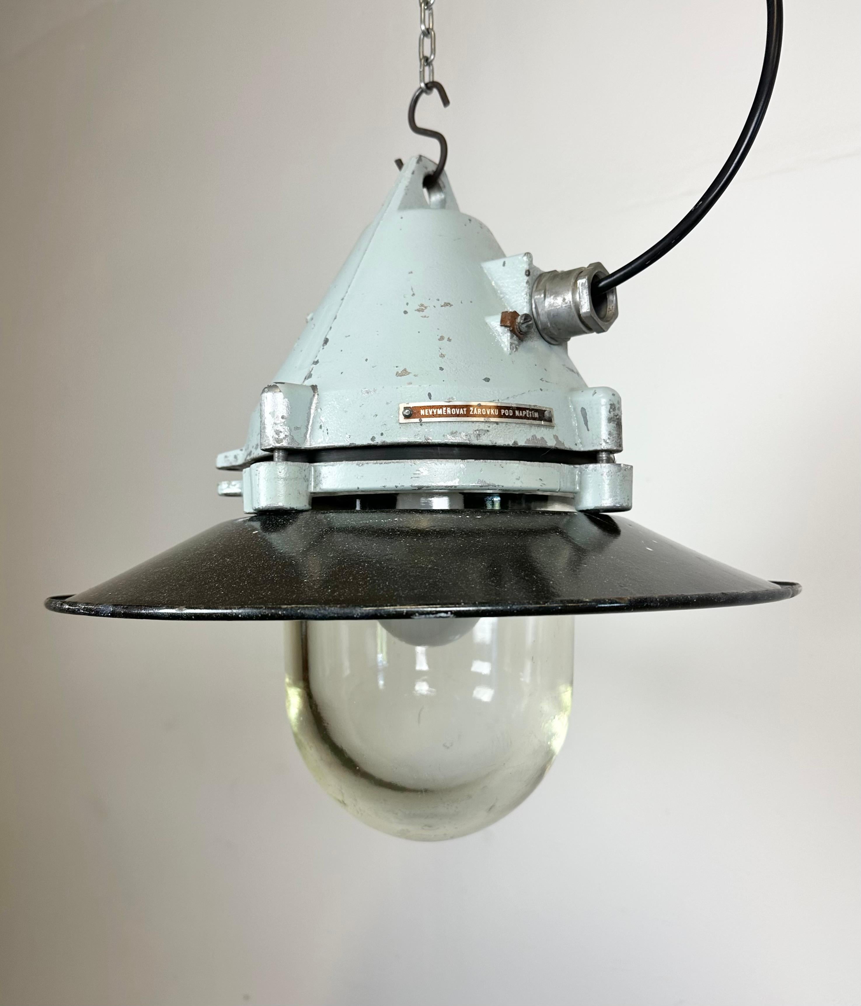 Aluminum Grey Cast Aluminium Explosion Proof Lamp with Enameled Shade, 1970s For Sale