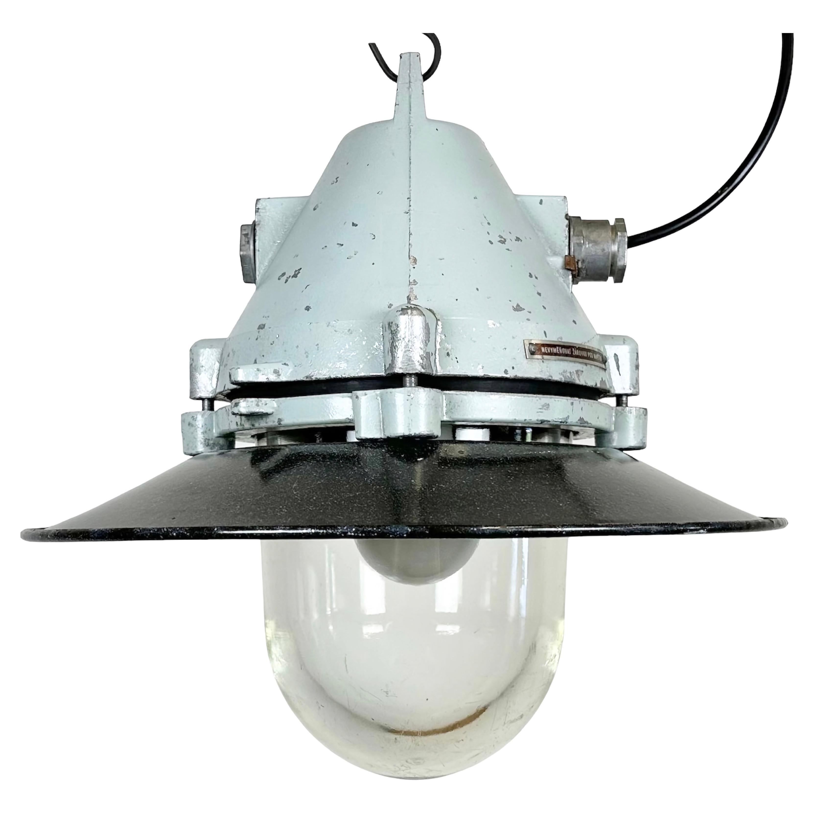 Grey Cast Aluminium Explosion Proof Lamp with Enameled Shade, 1970s For Sale
