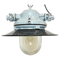 Explosion Proof-Lampe aus grauem Aluminiumguss mit emailliertem Schirm, 1970er Jahre