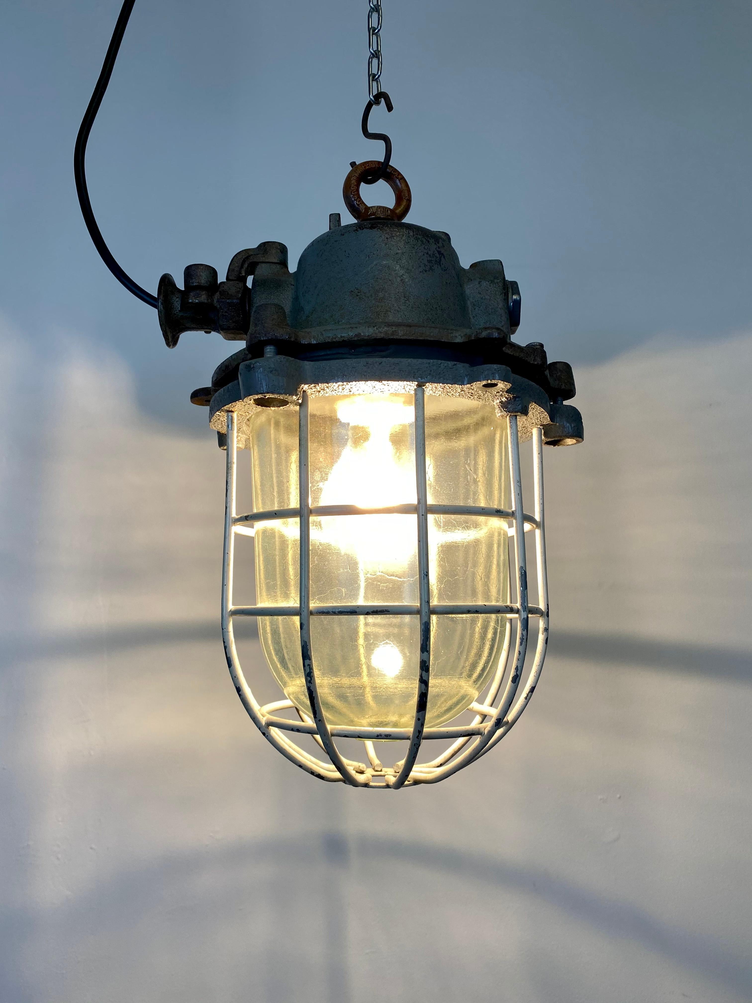 Grey Cast Iron Industrial Cage Pendant Light, 1970s For Sale 4