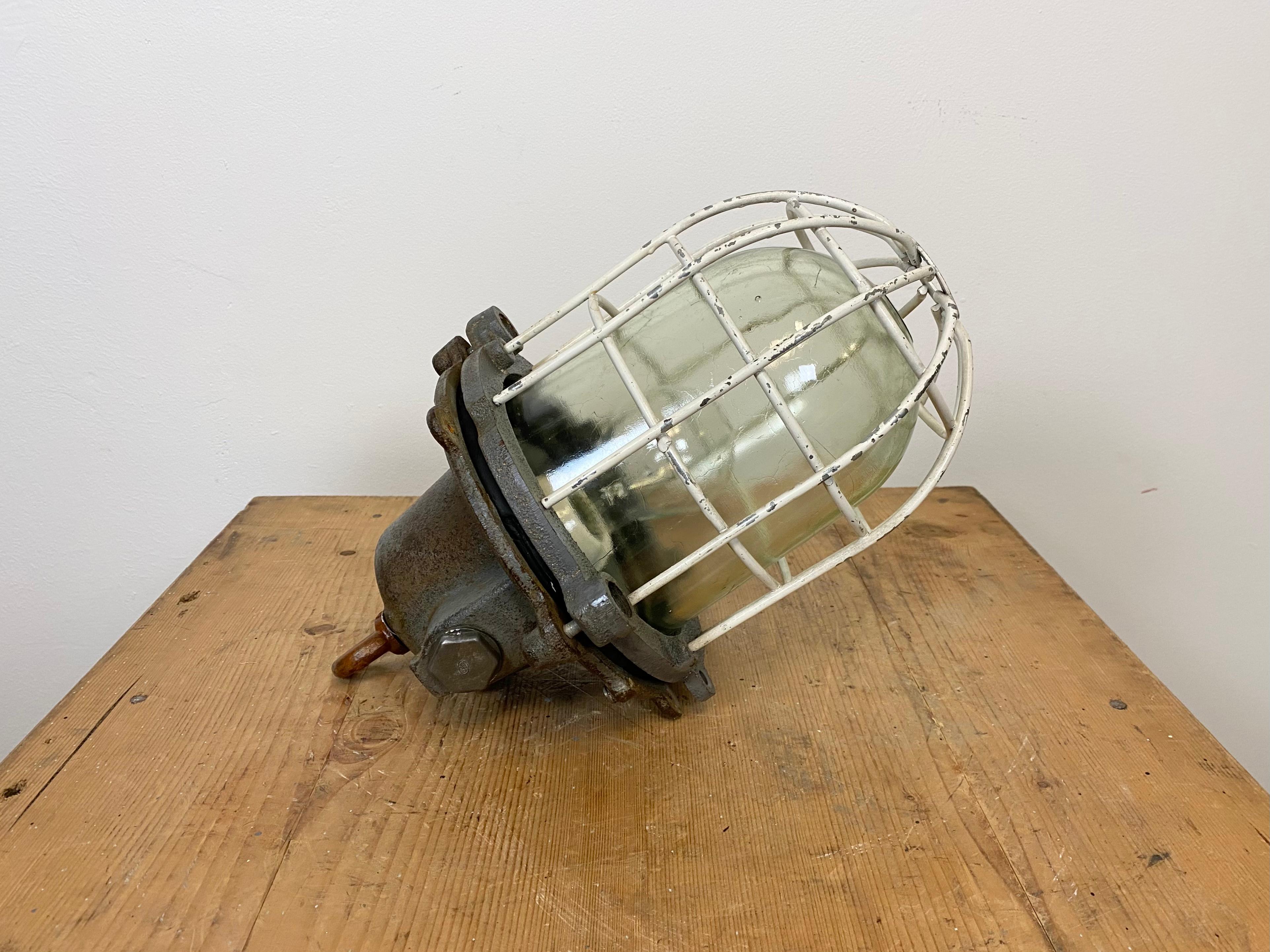 Grey Cast Iron Industrial Cage Pendant Light, 1970s For Sale 5