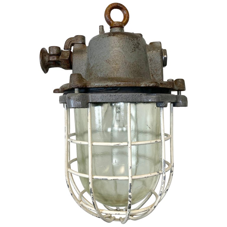 Grey Cast Iron Industrial Cage Pendant Light, 1970s For Sale at 1stDibs | industrial  cage lighting, industrial cage lamp, industrial light with cage