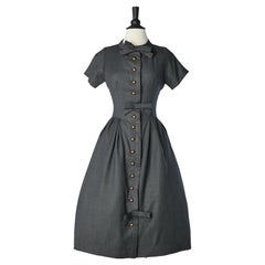 Abito da pomeriggio in lana grigio "caviale" Yves Saint Laurent per Christian Dior 1958