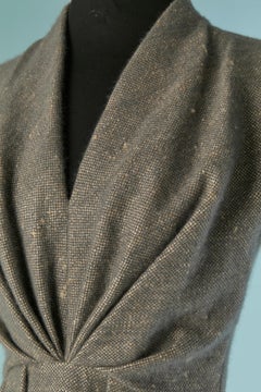 Grey caviar wool draped day dress CHRISTIAN DIOR by JOHN GALLIANO