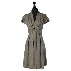 Grey caviar wool draped day dress CHRISTIAN DIOR by JOHN GALLIANO