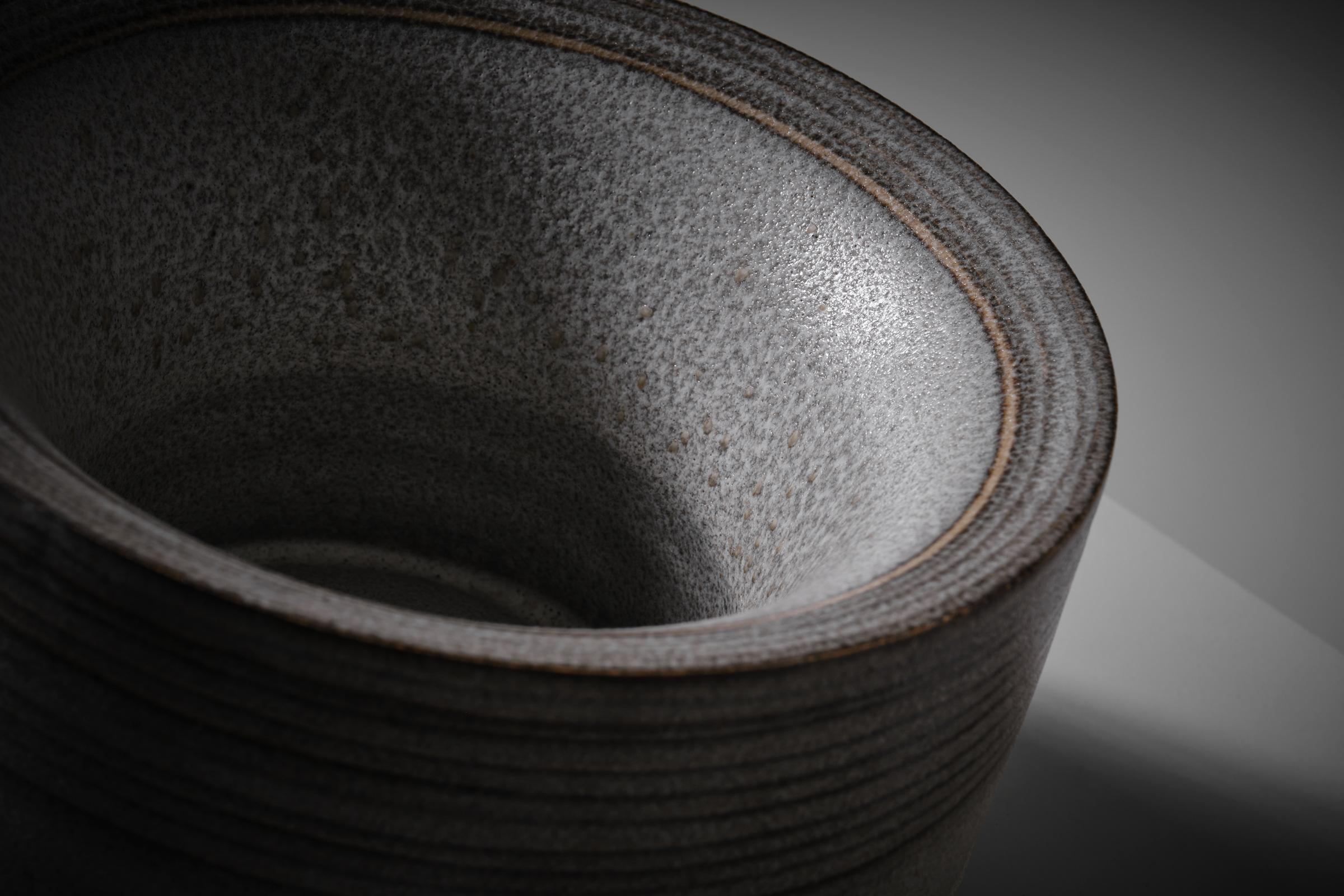 Mid-Century Modern Grey Ceramic cylinder bowl by Carlo Zauli, Italy, 1960s