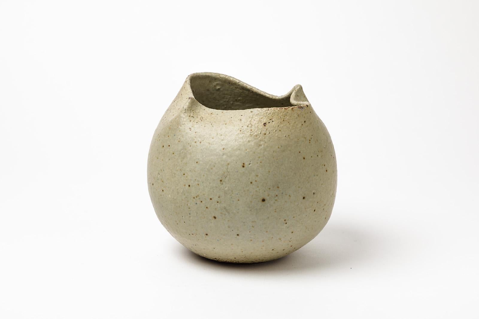 Mid-Century Modern Grey Ceramic Pottery Handmade Vase Designed by M Leveque Midcentury Design