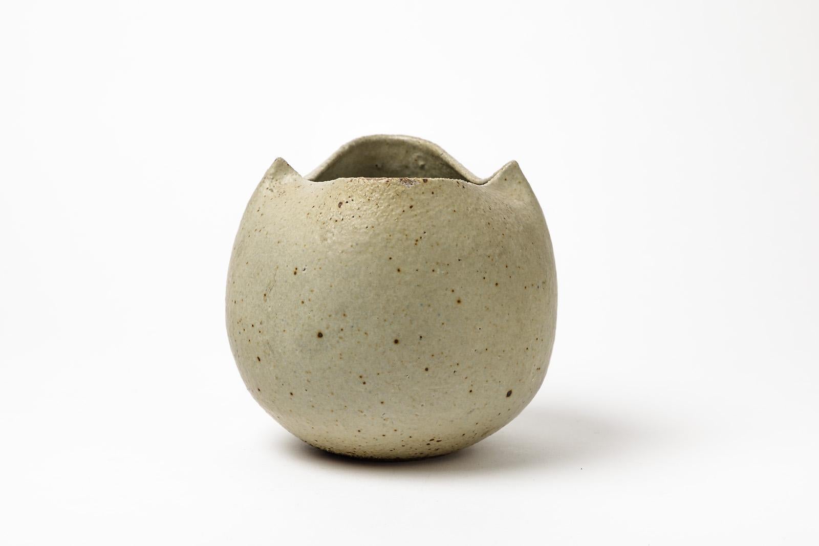 French Grey Ceramic Pottery Handmade Vase Designed by M Leveque Midcentury Design