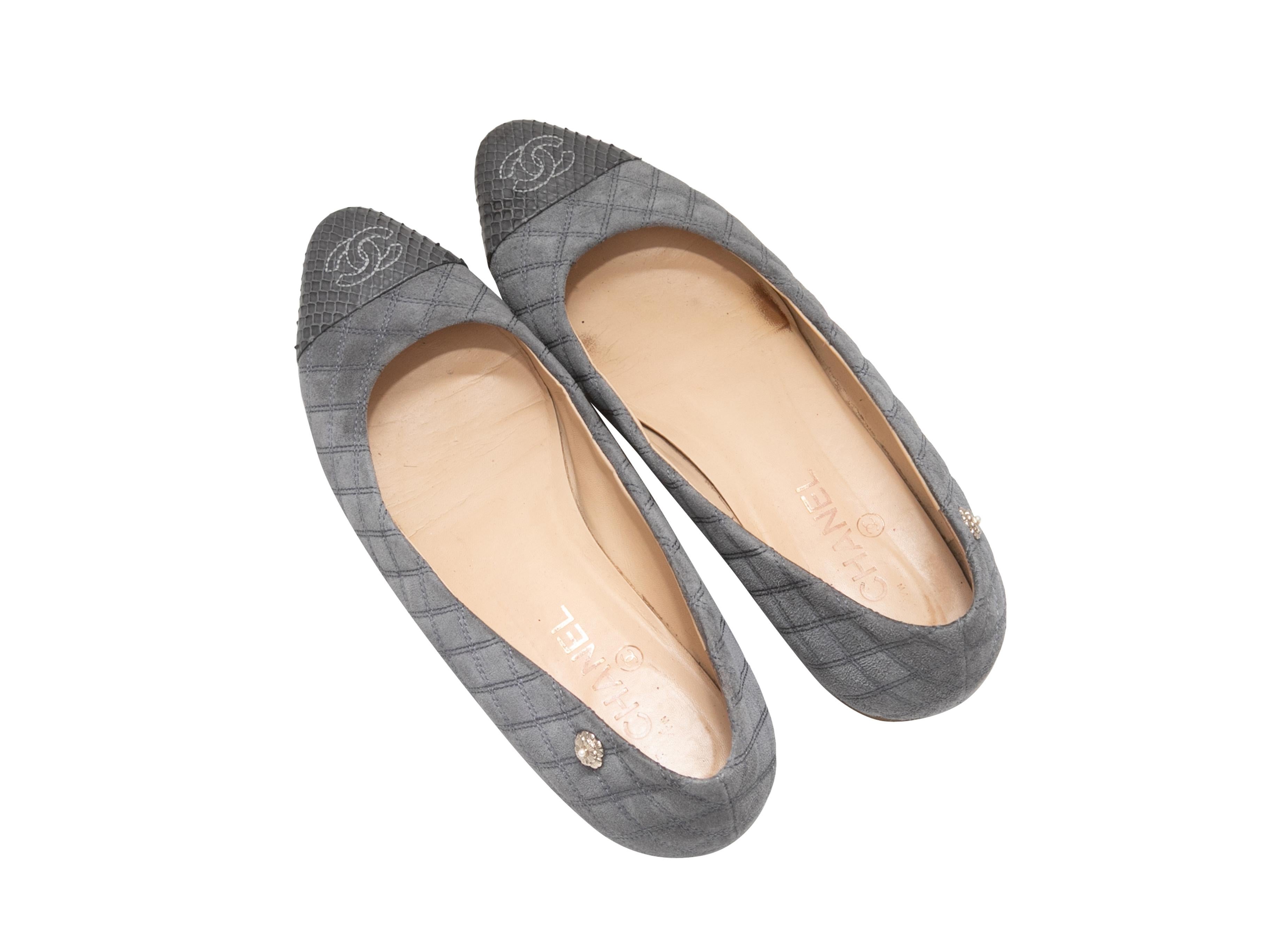 Gray Grey Chanel Quilted Cap-Toe Ballet Flats Size 40.5