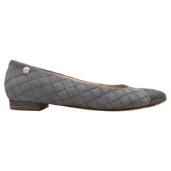 Grey Chanel Quilted Cap-Toe Ballet Flats Size 40.5
