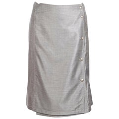 Chanel Grey Silk-Wool-Blend Knee-Length Skirt