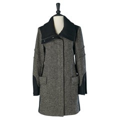 Manteau gris à chevrons avec col en tricot côtelé BUI de BARBARA BUI