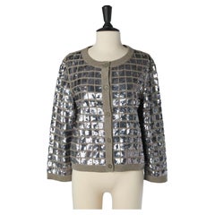 Cardigan grigio in cashmere chiné con paillettes argentate CHANEL