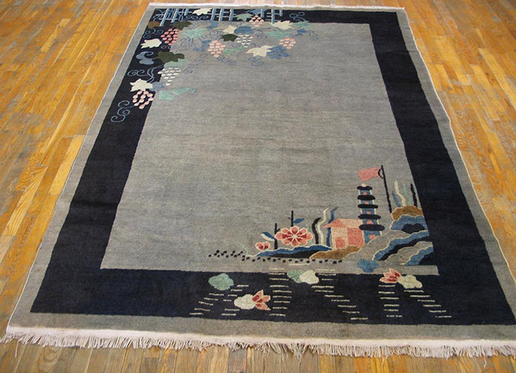 Hand-Knotted Antique Chinese Art Deco Rug 6'2