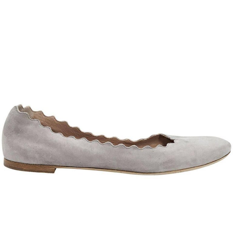 Chloe Grey Suede Scallop Ballet Flats For Sale at 1stDibs chloe flats on sale, chloe scalloped