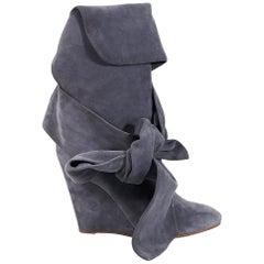 Grey Chloe Suede Wedge Boots