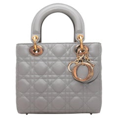 Grey Christian Dior Cannage Small Lady Dior Bag