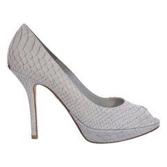 Christian Dior Grey Leather Snakeskin Embossed Peep-Toe Pumps