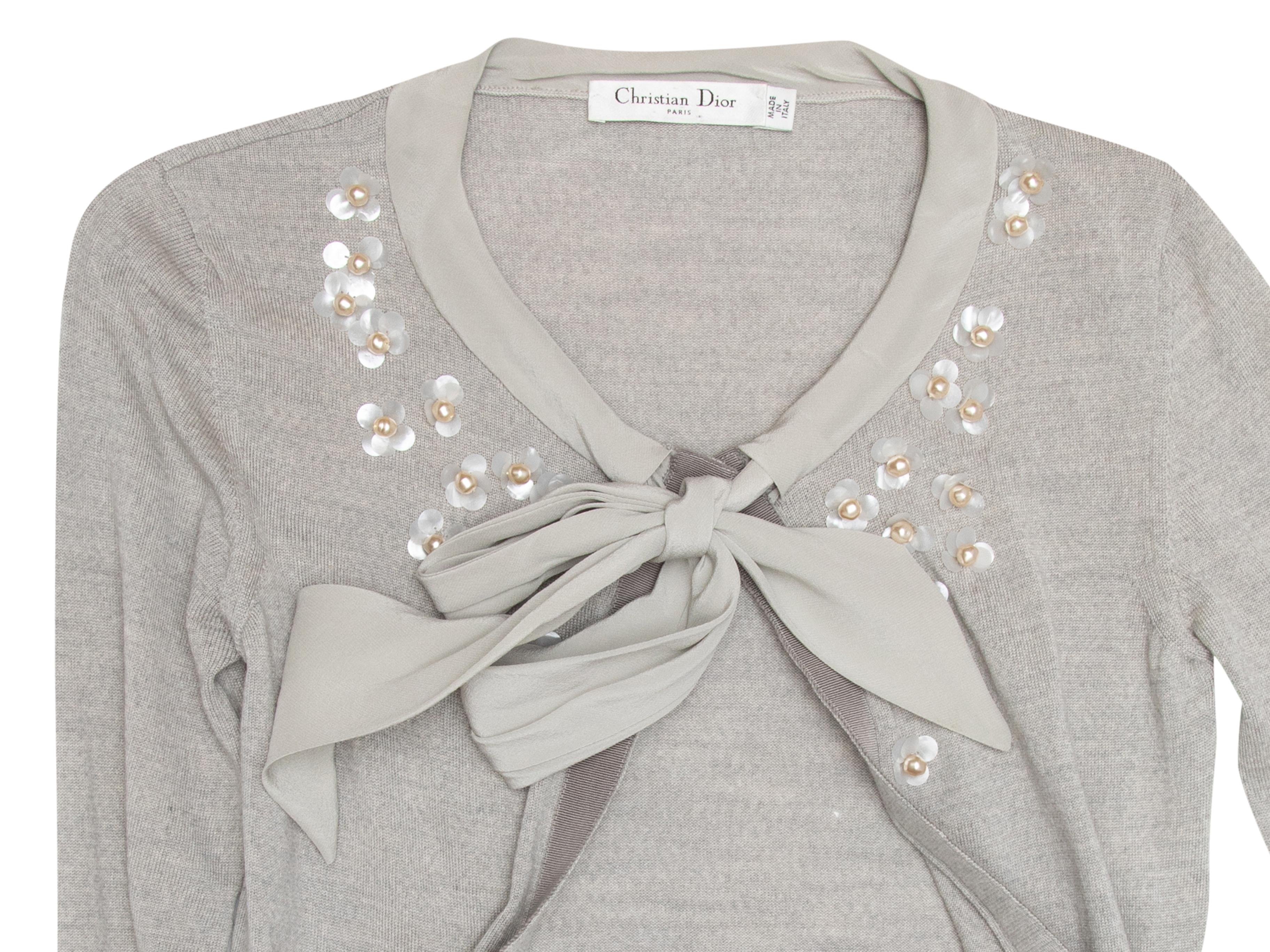Grey Christian Dior Wool-Blend Embellished Cardigan In Excellent Condition In New York, NY