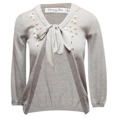 Grey Christian Dior Wool-Blend Embellished Cardigan