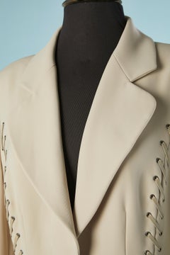 Grey coat with grey leather ribbons laced front and back Paco Rabanne
