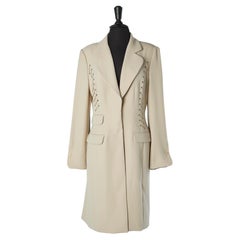 Grey coat with grey leather ribbons laced front and back Paco Rabanne 