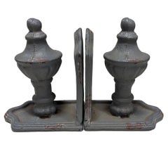 Grey Colonial Style Cast Iron Enamel Grey Finial Bookend, Pair