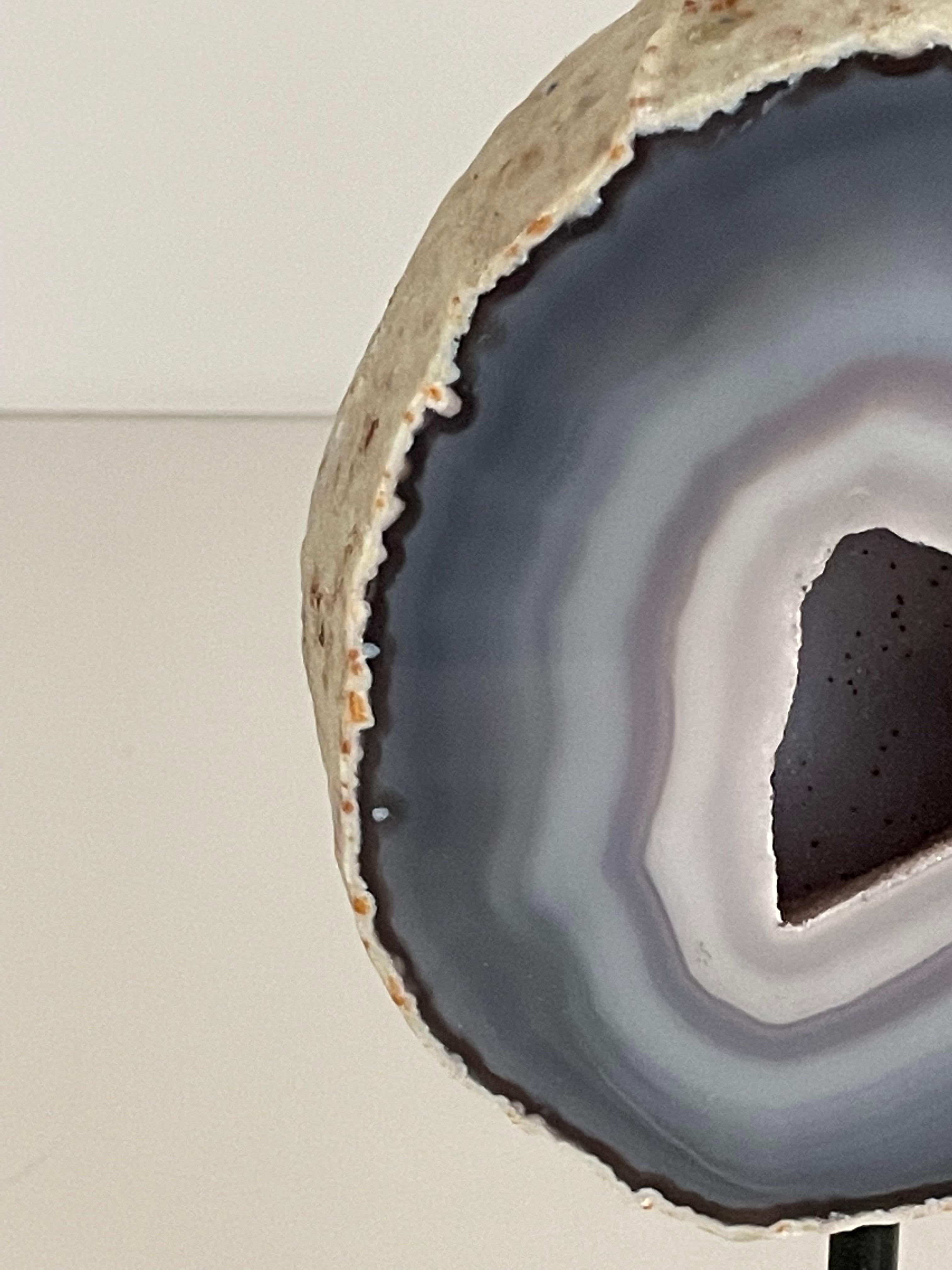 Brazilian Grey Concentric Circles Agate Sculpture on Stand, Brazil, Prehistoric