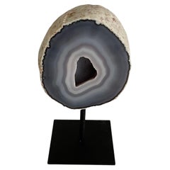 Grey Concentric Circles Agate Sculpture on Stand, Brazil, Prehistoric