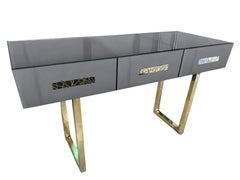 Grey Console Table with Murano Glass and Brass Handles with 'Carved' Effect