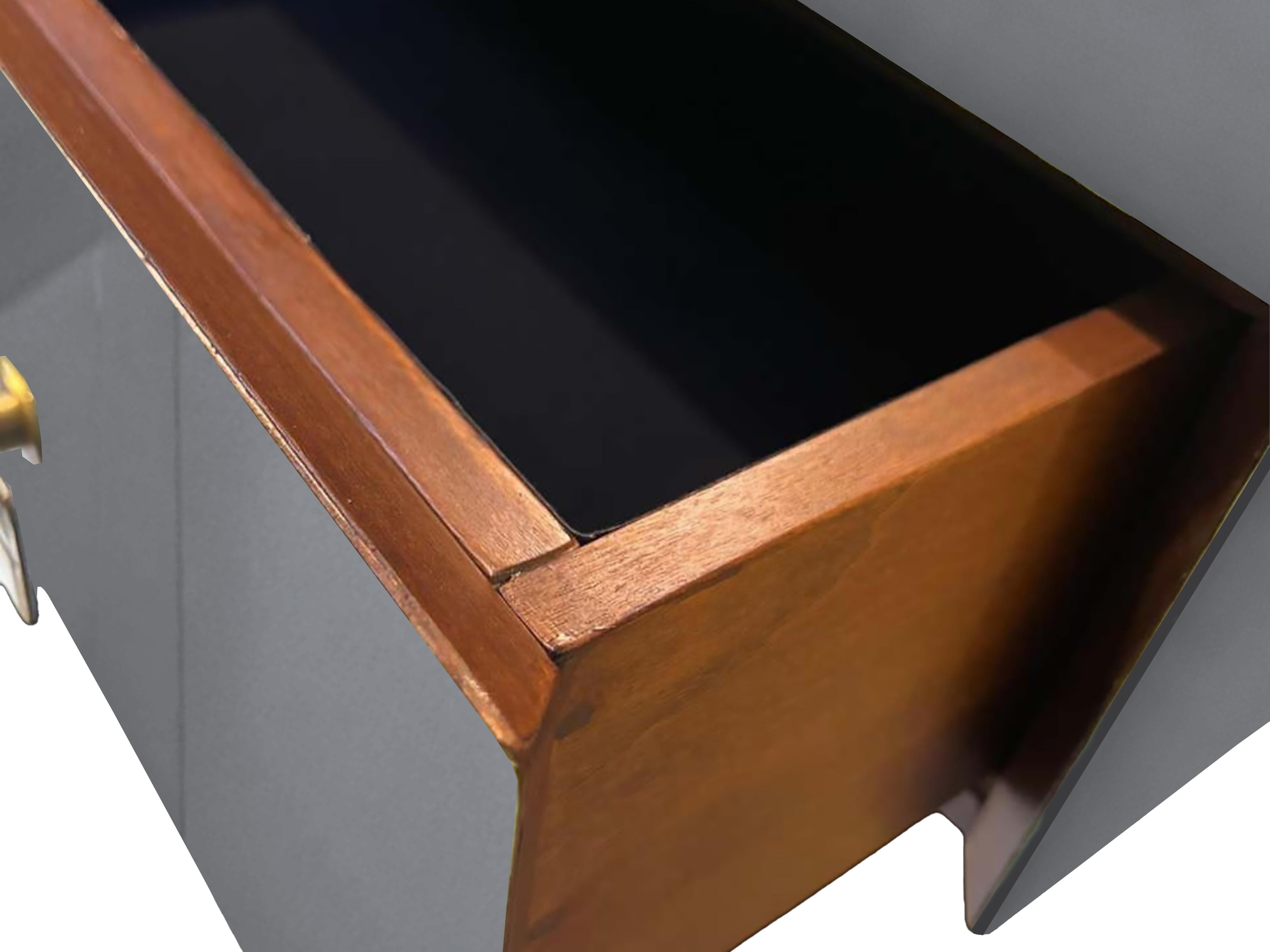 Italian Grey Console Table with Murano Glass and Brass Handles with 'Carved' Effect For Sale