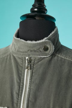 Grey Corduroy jacket with fake furs collar Courrèges Hyperbole Circa 1970's