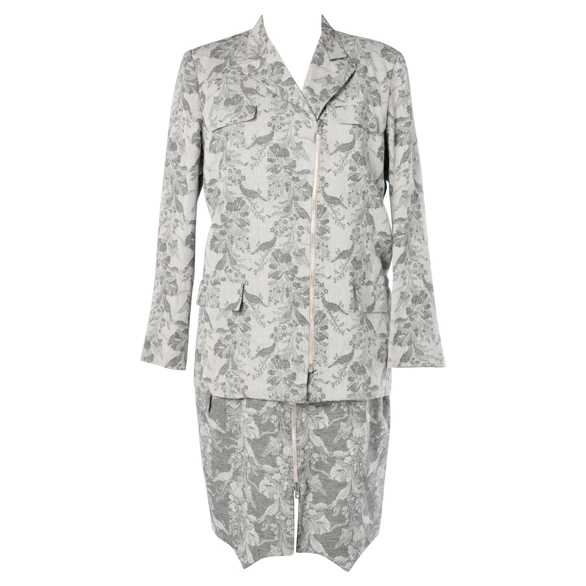 Combinaison-jupe en jacquard de coton et de lin gris Chantal Thomass, années 1990 en vente