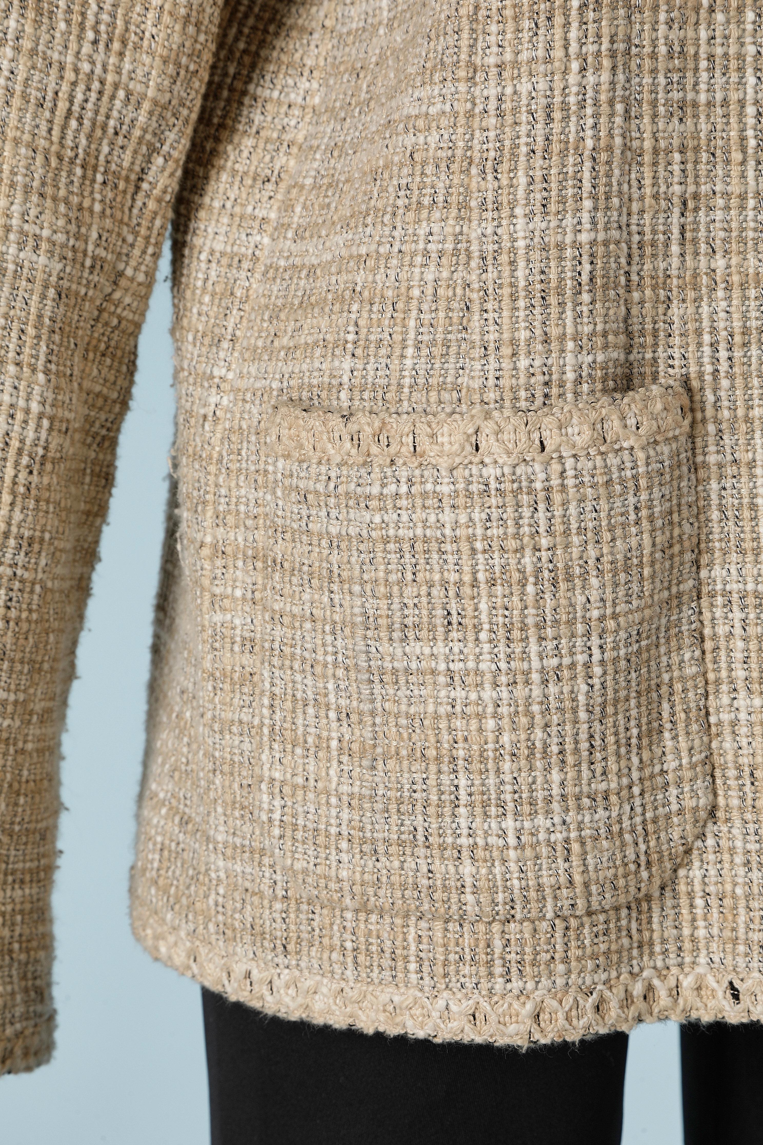 Veste en tweed de coton et de soie grise à bords bordés Chanel  Excellent état - En vente à Saint-Ouen-Sur-Seine, FR