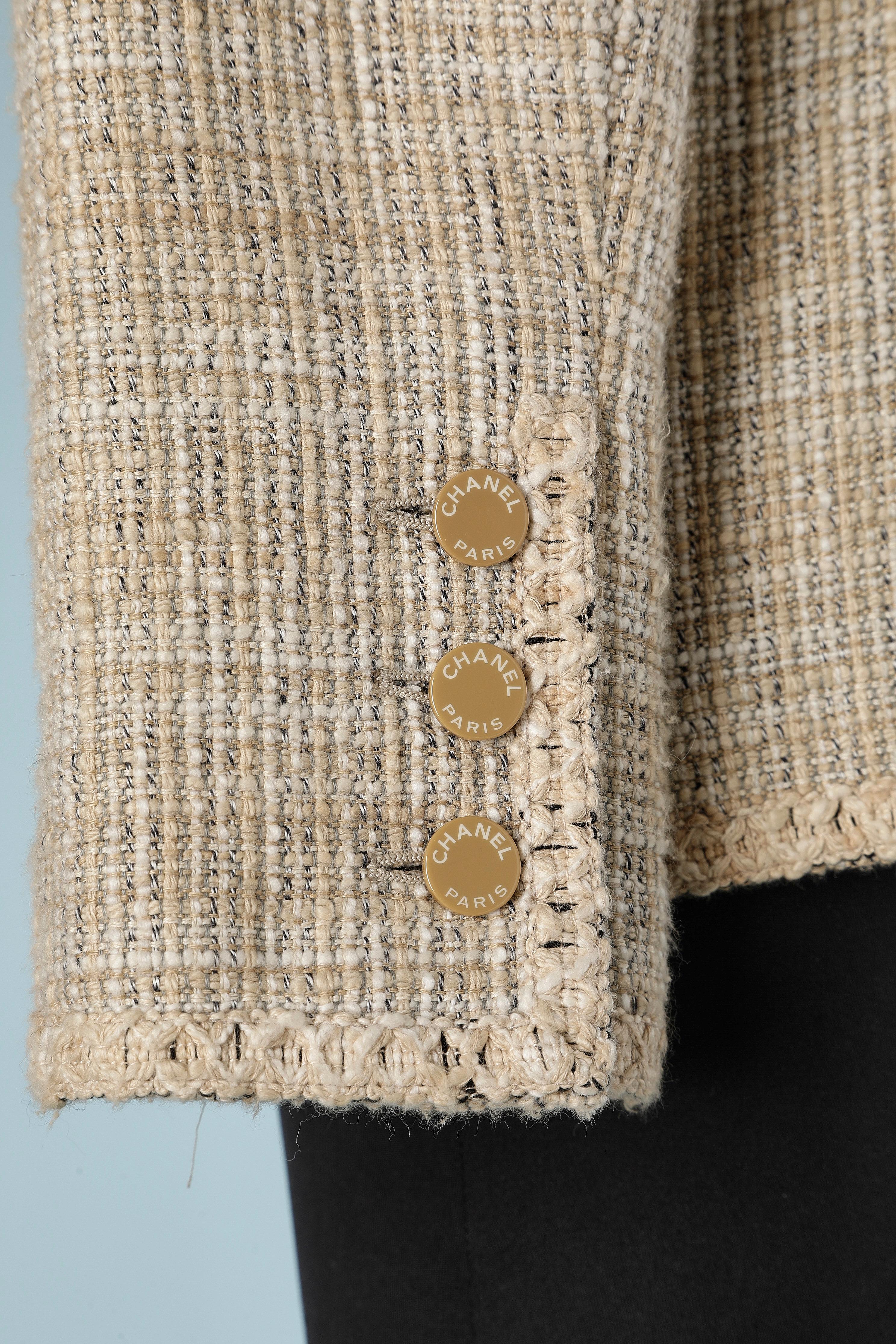 Veste en tweed de coton et de soie grise à bords bordés Chanel  Pour femmes en vente