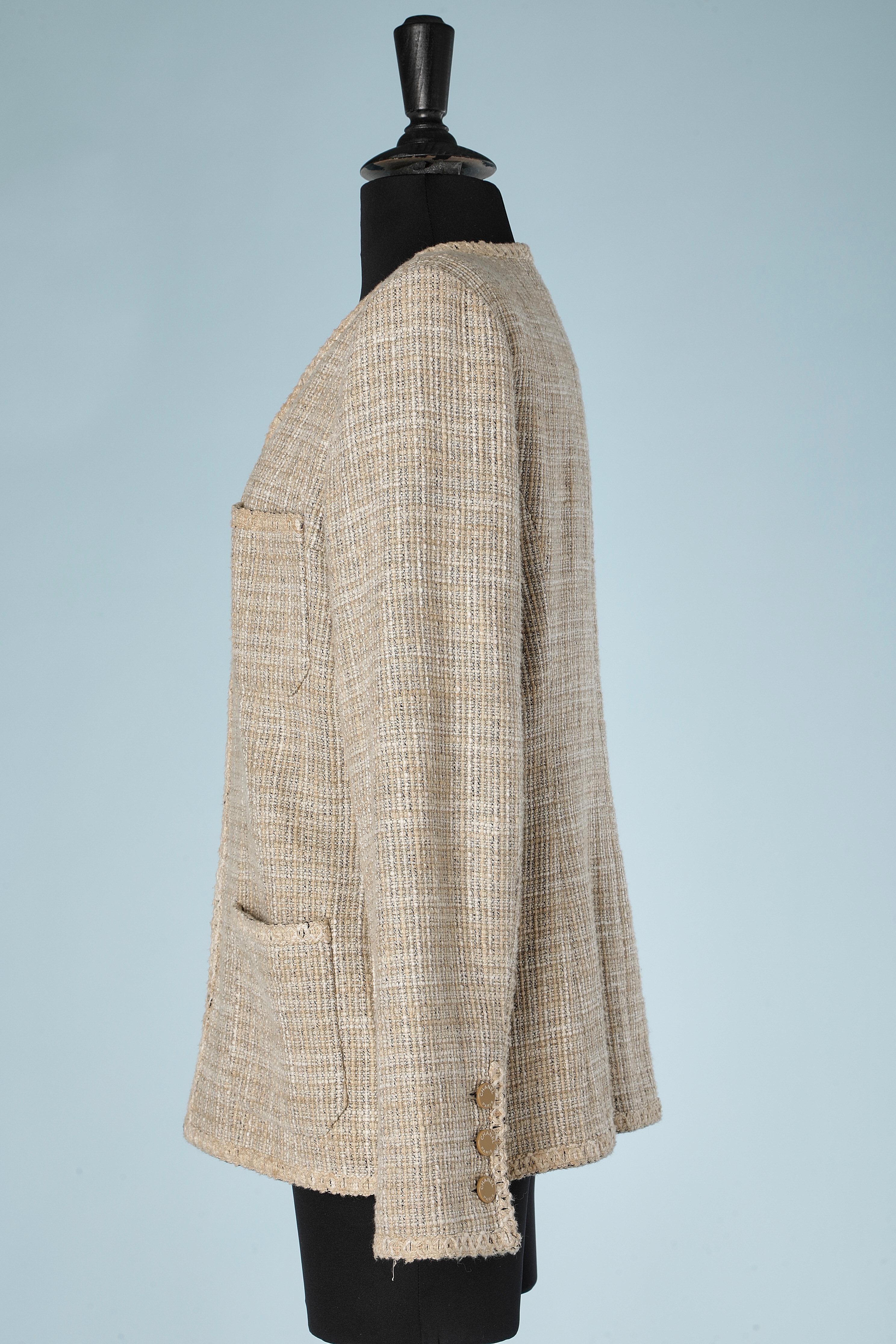 Veste en tweed de coton et de soie grise à bords bordés Chanel  en vente 1