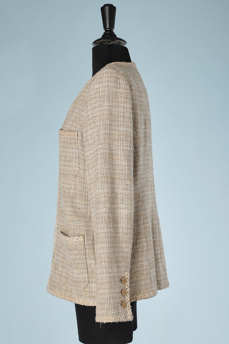 Grey cotton and silk tweed edge to edge jacket Chanel For Sale at 1stDibs