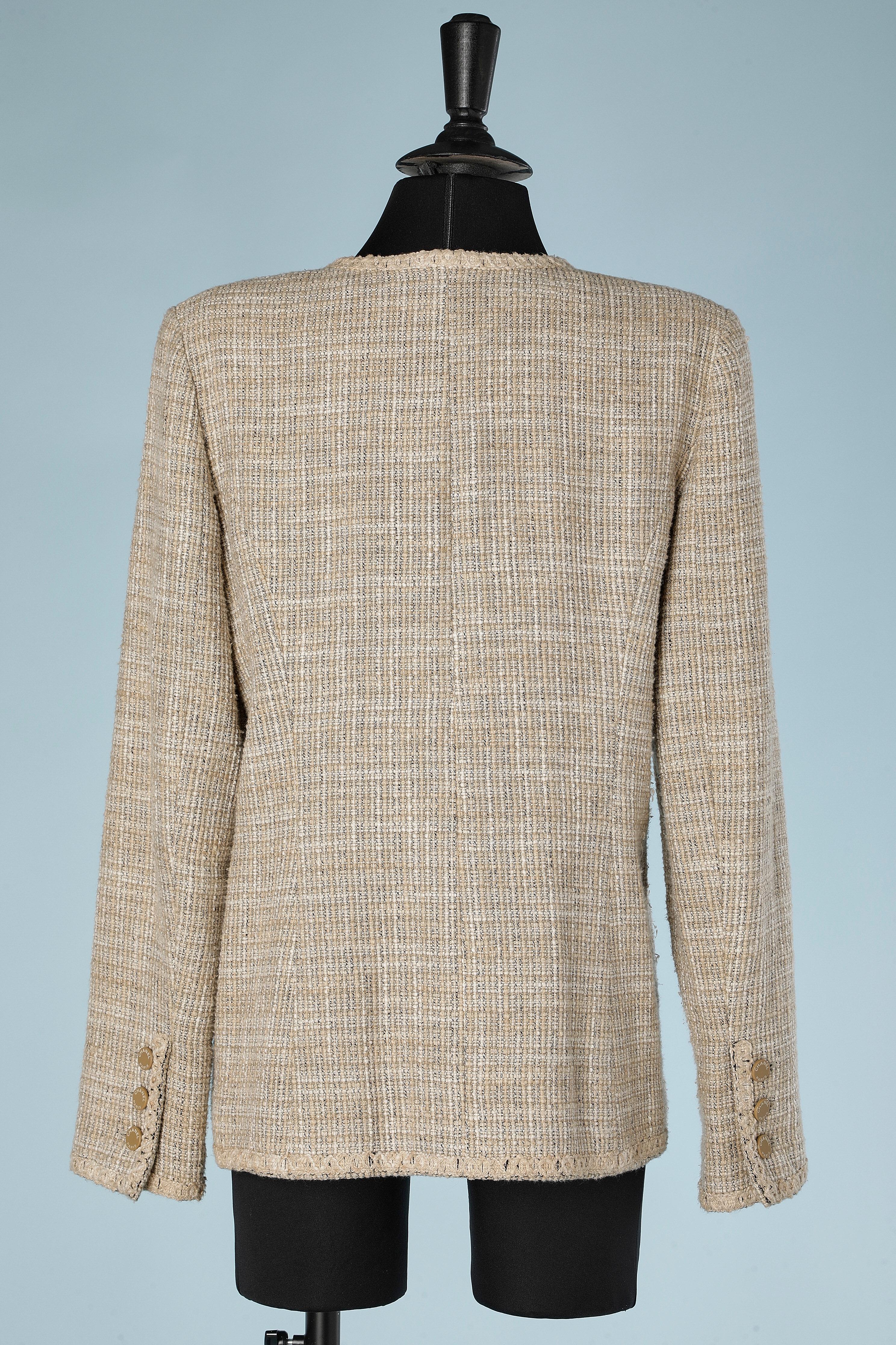 Grey cotton and silk tweed edge to edge jacket Chanel  In Excellent Condition For Sale In Saint-Ouen-Sur-Seine, FR