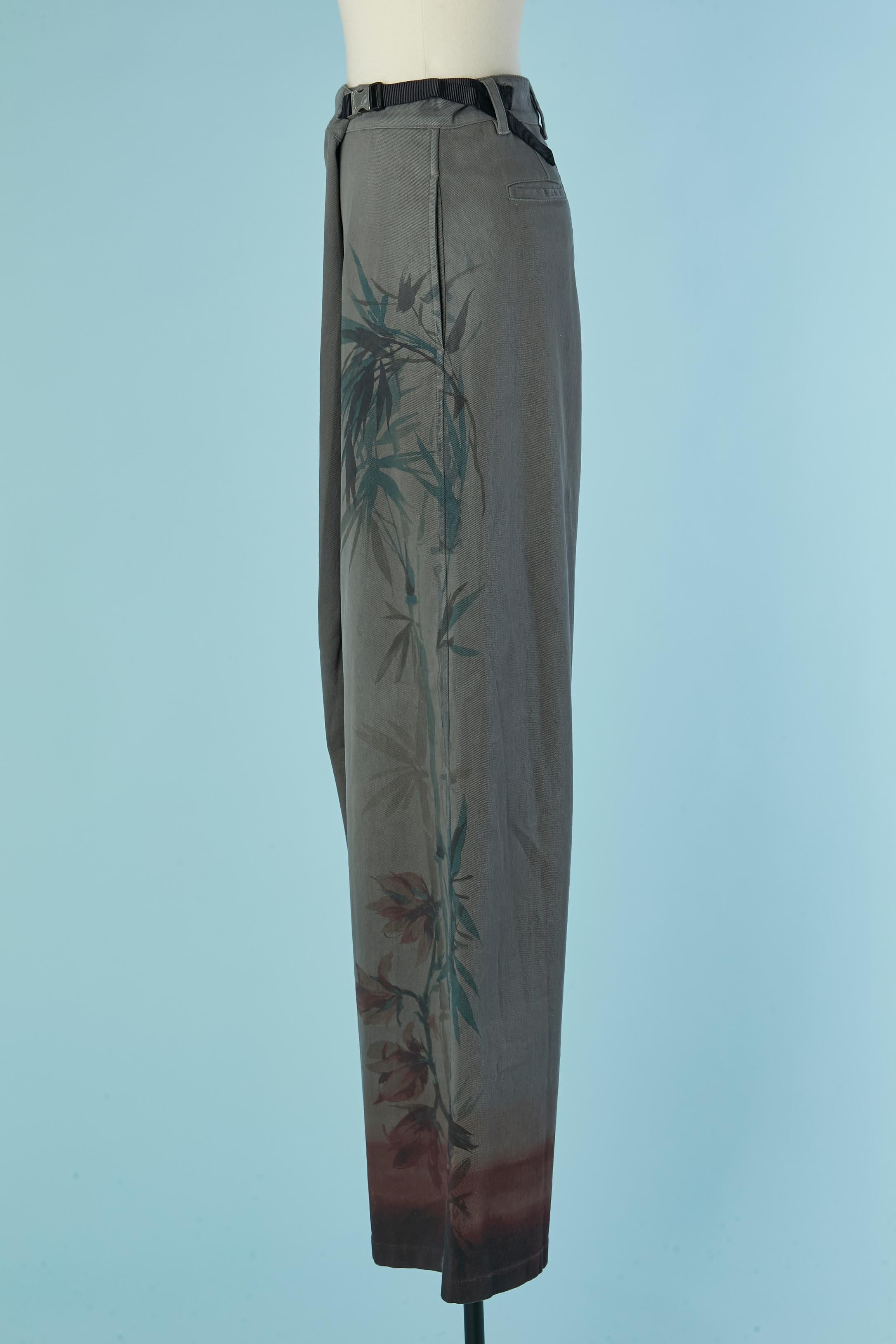 De las mujeres Pantalón baggy de algodón gris con estampado de bambú CHRISTIAN DIOR en venta