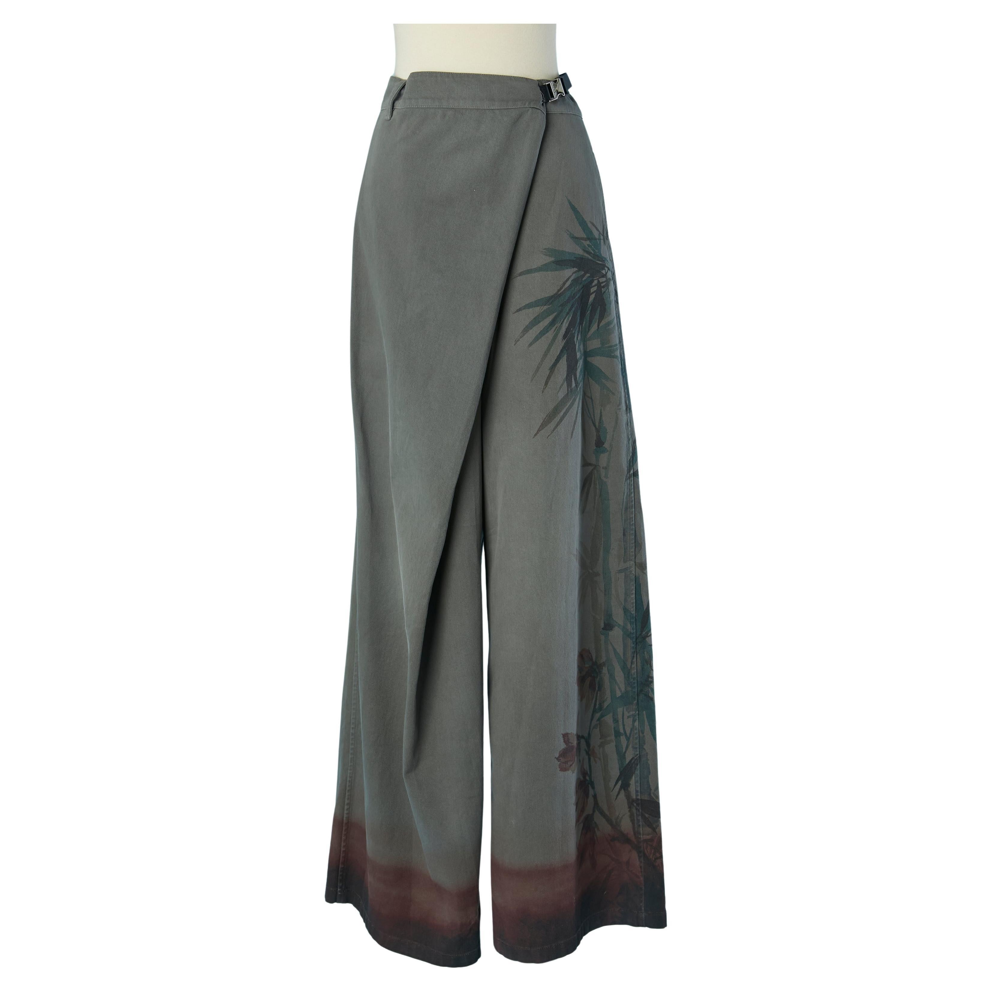 Pantalón baggy de algodón gris con estampado de bambú CHRISTIAN DIOR en venta