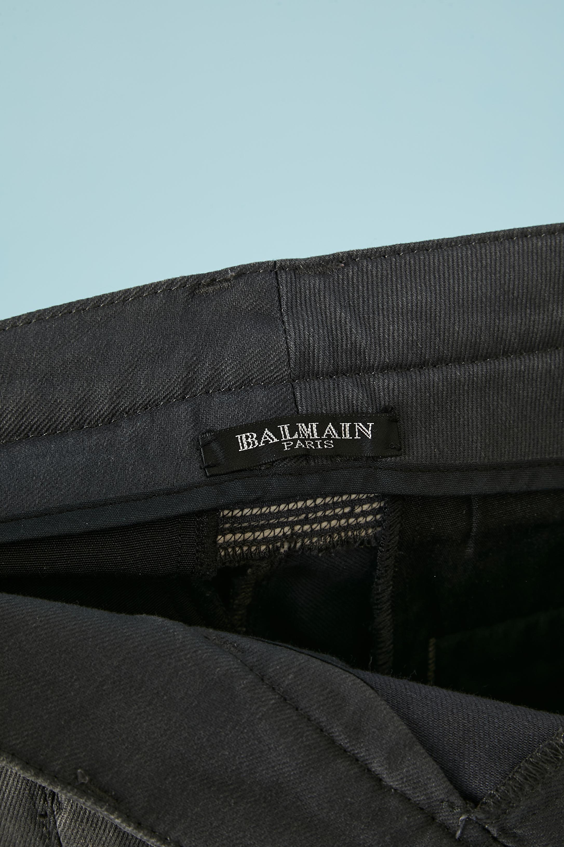 Grey cotton denim jean biker style Balmain  For Sale 2