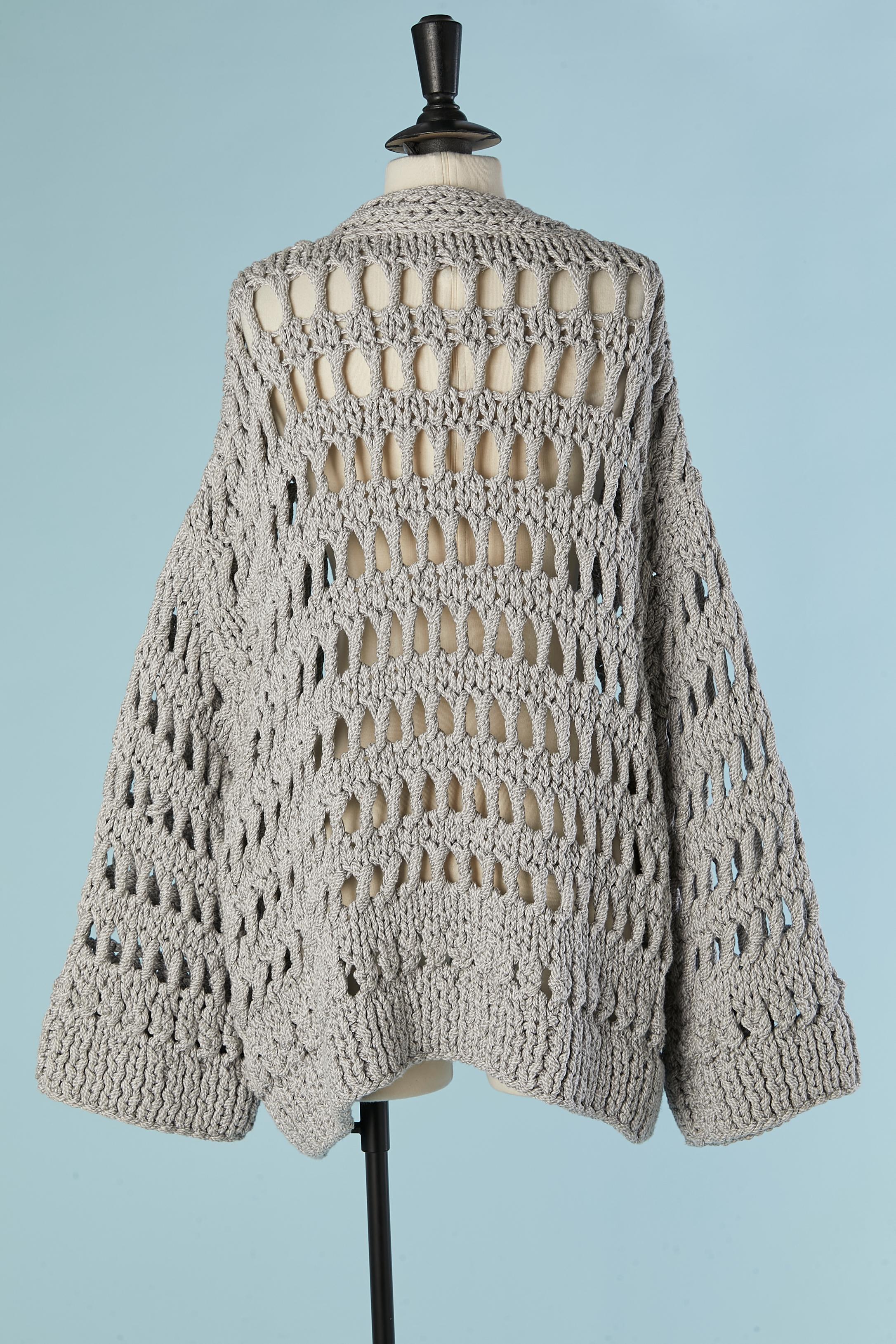 Chaqueta de punto transparente de algodón gris CHANEL en venta 1