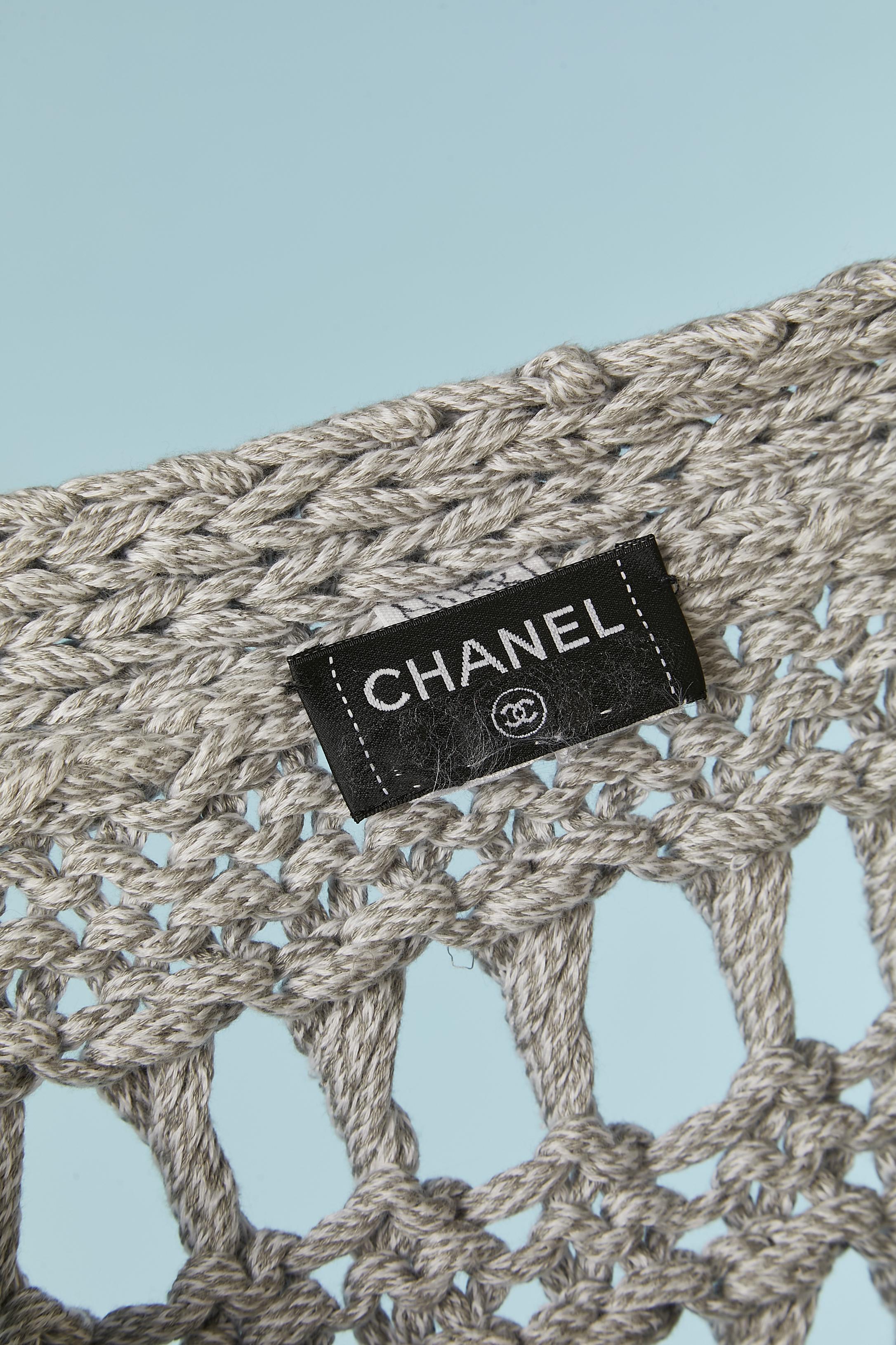 Chaqueta de punto transparente de algodón gris CHANEL en venta 2