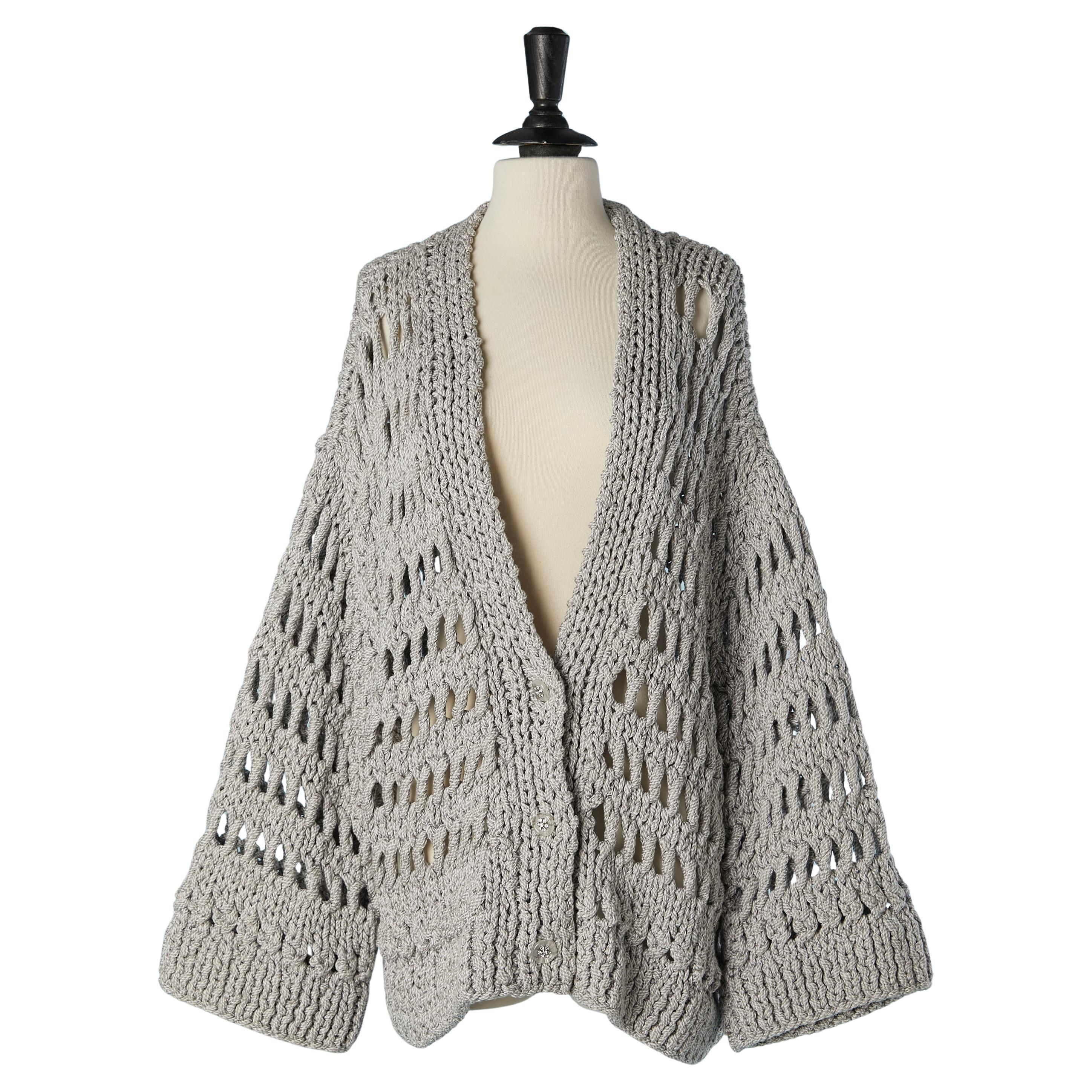 Grey cotton see-through knit cardigan CHANEL