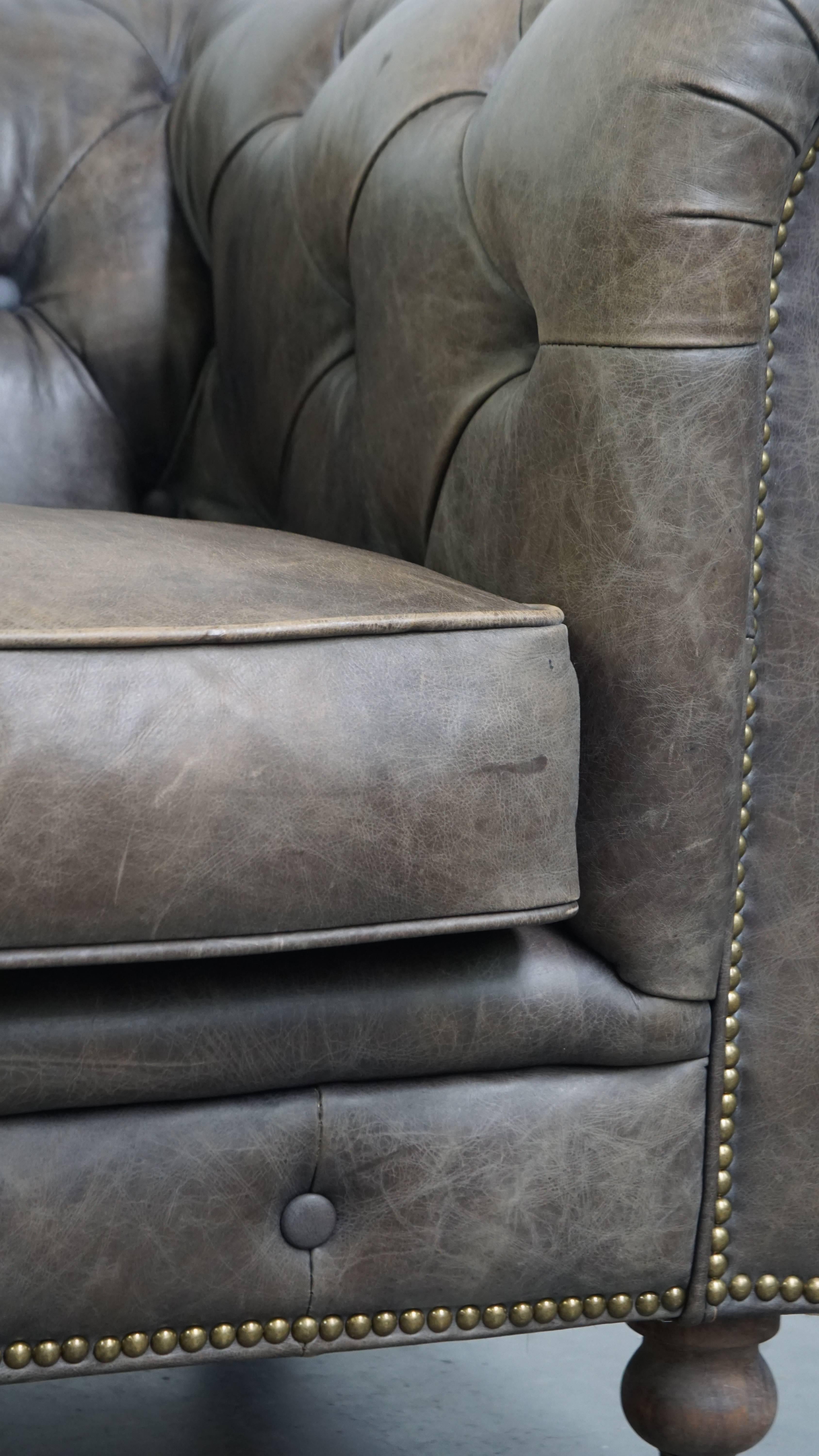 Grauer Chesterfield-Clubsessel aus Rindsleder im englischen Stil auf Rollen im Angebot 6